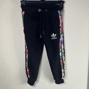 adidas Black Joggers with Floral Side Stripes